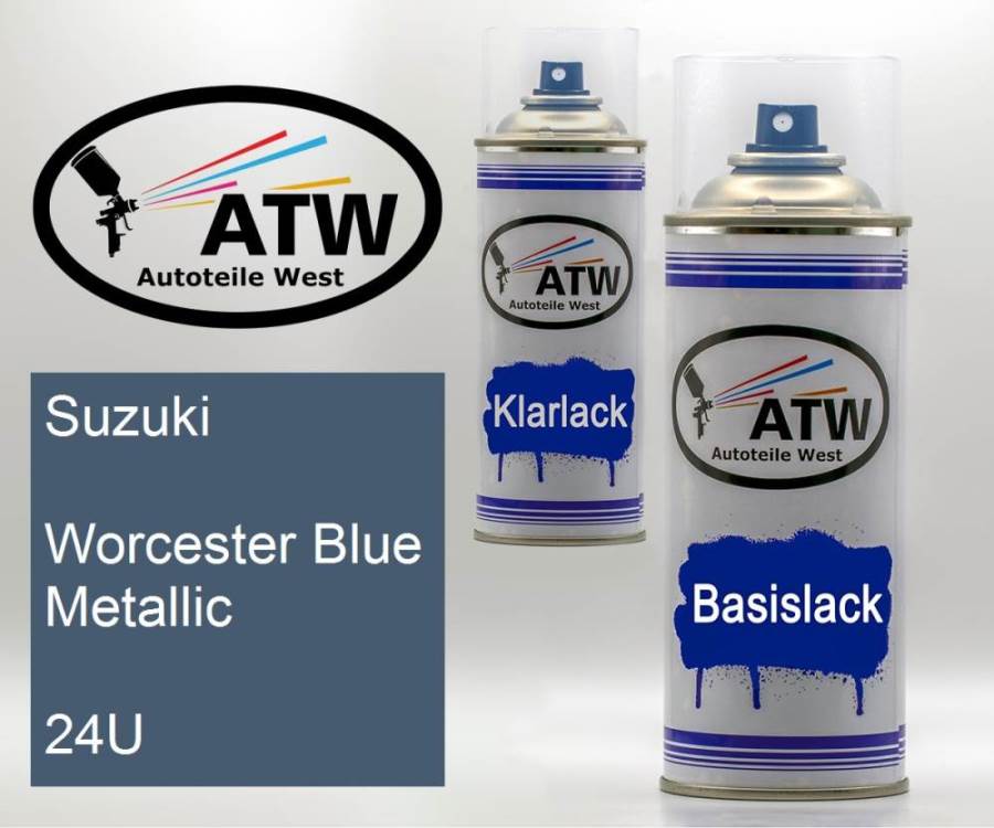 Suzuki, Worcester Blue Metallic, 24U: 400ml Sprühdose + 400ml Klarlack - Set, von ATW Autoteile West.